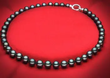 NOVÝ ohromujúci 10-11 mm tahitian čierny okrúhly perlový náhrdelník 18-palcové 36