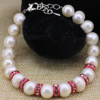 Originálny dizajn 9-10 mm prírodná biela usadenina umelo pestované perly korálky strand náramky & prívesky pre ženy šperky 7.5 palcový B3088