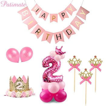 PATIMATE 2. Narodeniny, Party Dekorácie Pink Girl 2 ročný Balóny Číslo Balón Deti Dve Narodeninovej Party Dodávky