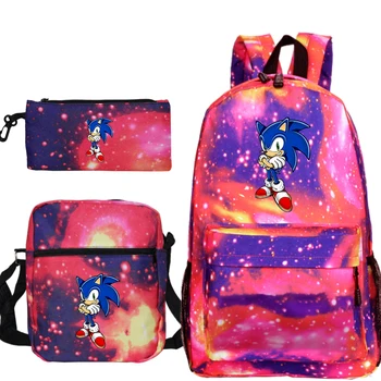 Plecak Mochila Sonic The Hedgehog Batoh Sac Dos Anime Hip Hop 3 KS/sada peračník Bookbag Školské Tašky pre Dospievajúce Dievčatá