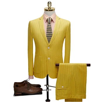 Plyesxale Žlté Pruhované Farby Mužov 2020 Slim Fit Svadobné Obleky Pre Mužov Elegantné 2 Kusy Hosť Fáze Prom Night Club Vyhovovali Muž Q824