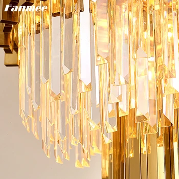 Postmoderných Oválne Jasné Krištáľový Luster Svetlo LED Luxusný Zlatý Rám Závesné Svietidlo Art Deco Jedálenským Stolom, Obývacia Izba Kuchyňa