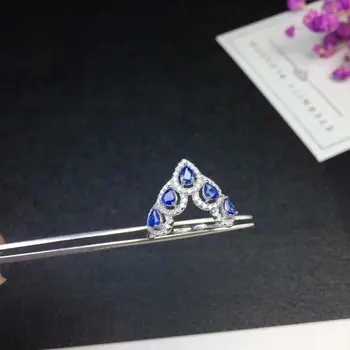 Prírodné blue sapphire gem Krúžok S925 Striebro Prírodný drahokam Krúžok módny kvapka Vody rhombic dievča Ženy strany darček jemné Šperky