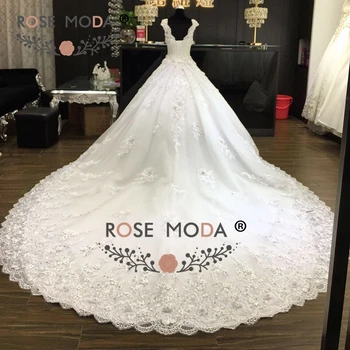 Rose Moda Luxury 3D Kvety, Čipky Svadobné Šaty 2019 Princezná Svadobné plesové Šaty s Dlhými Vlak