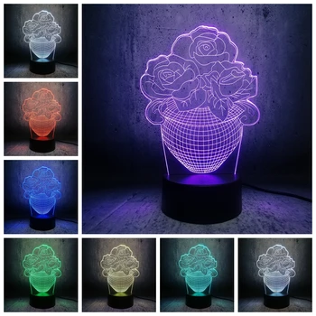 Rose Romantické Kvetinové 3D Led USB Nočné Svetlo Lampy 7 Farby Domov Spálňa Party Dekor Osvetlenie Láska Blubing