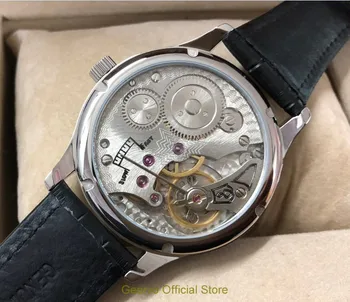Sapphire crystal 44 mm GEERVO Ázijské 6498 17 šperky Mechanické Strane Vetra pohyb pánske hodinky Biele dial Mechanické hodinky g245