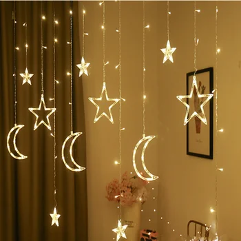Svadobné Dekorácie EU/US Konektor 2,5 M LED Moon Star Čítanie Rozprávky Opony Svetlo Vianočné Ozdoby Garland String Svetlá pre Nový Rok