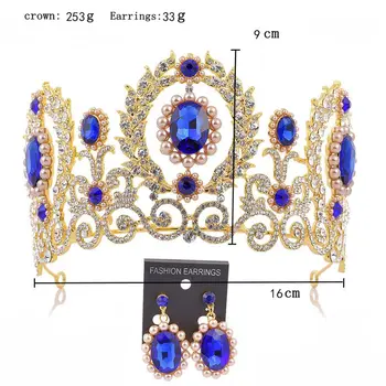 Svadobné Pokrývku Hlavy Korunu Náušnice Šperky Crystal Nastaviť Barokový Retro Kráľ Drahokamu Pearl Korálkové Tiaras Svadobných Doplnkov H1135