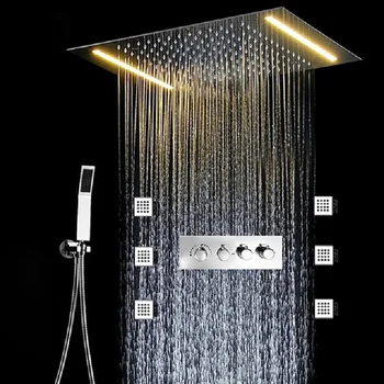 Termostatické 3 Funkcie Sprcha Set LED Skryté Strop Veľký Dážď Showerhead 360x500MM Kúpeľňa Mixer Nastavený 2 Palcový Telo Trysky