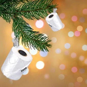Toaletný Papier Fúkané Sklo, Vianočné Rolka Papiera Krízy Prívesok Živice Zábavné Nový Rok Darček Navidad 2021 Toaletný Papier Strom Decor
