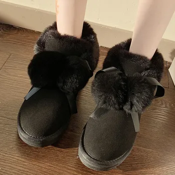 Topánky žena, nové módne topánky dámske Zimné Non-Slip Kožušiny Holé Topánky Luk Bežné Krátkej Trubice S teraz Botičky