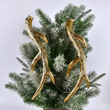 Vianočné ozdoby zlato PVC elektrolyticky pokrývajú parohy ozdoby na Vianočný stromček a nákupné centrum okno scény