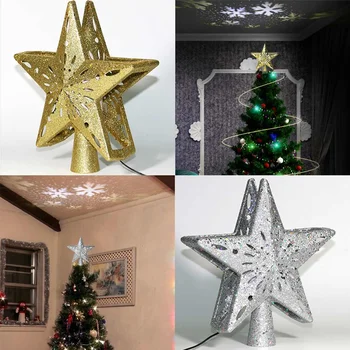 Vianočný Stromček Vňaťou Otáčania Star Projekčnej Lampy 3D Lesk Star LED snowflake Lampa Projektora Vianočný Stromček Top Dekorácie