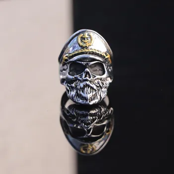 Vintage Povinnosť Kostra Vojenské Armádny Dôstojník Námorníctva Kapitán Lebky Krúžok Punk Vintage Gotický z Nehrdzavejúcej ocele Mužov Šperky