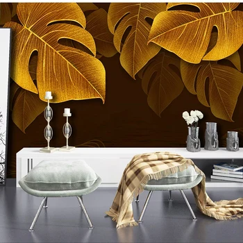 Vlastné Nástenné Európskej Nordic jeseň zlatá rastlina listy Foto Tapety Obývacia Izba TV Domova Stenu Handričkou Abstraktných De Parede 3D