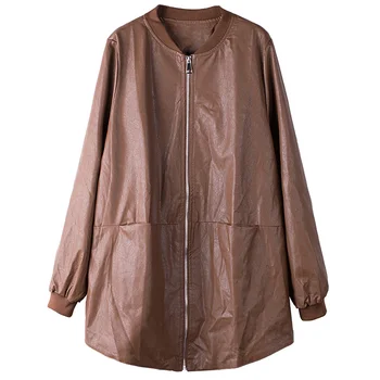 Voľné Golier PU Kože Kabát na Jeseň sa Predáva Farby, Jednoduché Ženy Coats Všetkých Zápas O-krku, Krátke Kabáty Pre Ženy