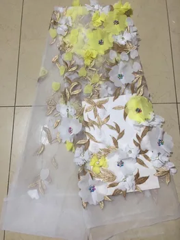 Vysoká Kvalita Nigérijský Čipky Textílie 2018 S korálkami Afriky francúzsky Čistý Čipky Textílie 3D Kvet Vyšívaný Tyl Oka Čipky LCD2493