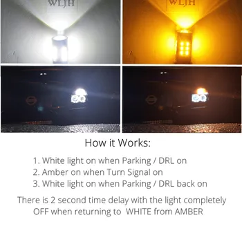 WLJH 2x Switchback LED Žiarovka Biela Žltá T20 7443 LED 4014 SMD Auto Auto LED DRL Denné Beží Svetlo Parkovanie Zase Signálneho Svetla