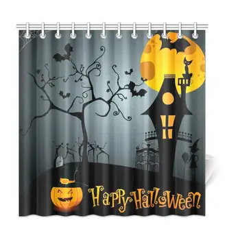 XIUCOO Cute Halloween PumpkinHome Vaňa Dekor Polyester Textílie Sprchový Záves Kúpeľňa Sady 72 X 72 Cm