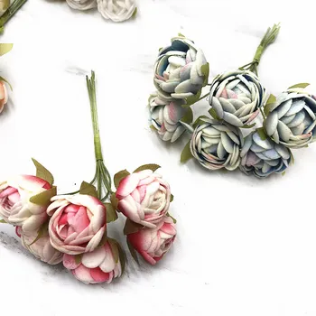 YOOROMER 6pcs PE malé ruže hodváb simulácia kvetinové svadobné dekorácie DIY veniec svadobné party plavidlá kvet