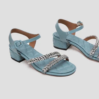 ZÁBAVA VILLE 2019 Nové Módne Letné Sandále Ženy Sandále Originálne Kožené Vysoké Podpätky, topánky ženy Strany topánky Otvorené Prst Dámske topánky