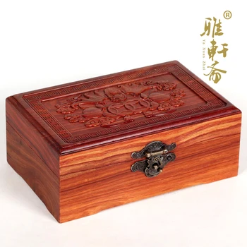 Červeného santalového dreva a rezbárstvo remesiel mahagón starožitné dekoračné šperky box shuangqian bat mass storage box šperky