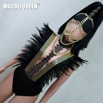 Čierne Pierko Halloween Drag Queen Kostýmy Holografické Kombinézu Jumpsuit Spevák Fáze Show Dráhy Ženy Oblečenie Strany Nosenie