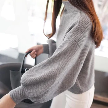 Čierny pletený sveter ladies dámske svetre 2019 zimné topy turtleneck roztomilý kawaii pulóver ženy roztomilý sveter kórejského