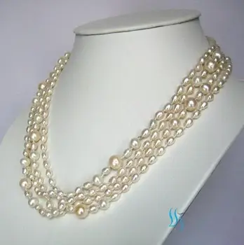 Šťastie Šperky Kameň 75inches Dlhom 4-8 mm Biela Usadenina Perlový Náhrdelník Zdarma Náušnice Zmesi Veľkosť Perly Šperky Set