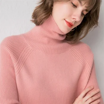 Ženské cashmere sveter 2019winter nové voľné bežné pulóver knitwear farbou Vysoký golier Topy veľké veľkosti dna sveter