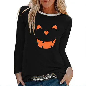 Ženy Jeseň Zima Graphic Tee Streetwear T Shirt Ženy Bavlna Ropa Mujer Halloween Úsmev Eomtion Tlač Dlhý Rukáv T-shirts